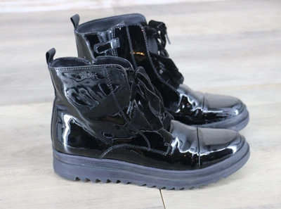Big Girls Youth Size US 6 39 Lace Up Shiny Combat Boots Black - Image 1 of 4