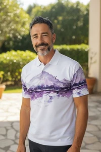 Yatta Golf Polo Shirt Mens Size L White Purple Short Sleeve Poly Stretch NEW - Picture 1 of 7