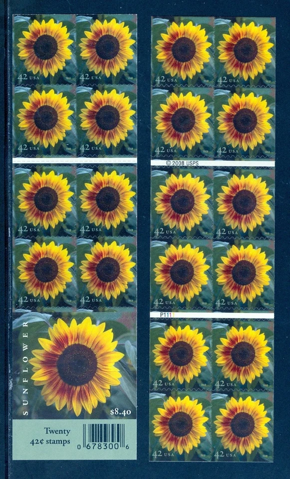 US 4347 Sunflower, complete booklet/20,  Not Folded, Mint NH - Image 1 of 1