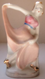 Lady Dancing Planter Occupied Japan Blonde Gold Shoes Raised Skirt Pink Dress - Picture 1 of 6