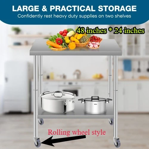 NSF Mesa de cocina comercial de acero inoxidable 48 pulgadas * 24 pulgadas con estantes Foto 1 de 4