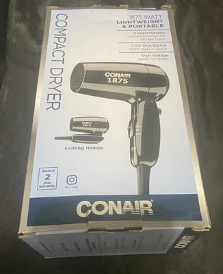 Conair Compact Hair Dryer Black Dual Voltage 2-Heat & Speed Settings 1875 Watts - Image 1 of 4