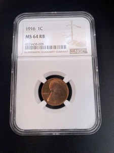 1916 LINCOLN WHEAT CENT 1C NGC MS 64 RB - Picture 1 of 6