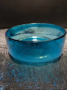 Cuenco de caramelo baratija vintage azul soplado a mano con acento sin marca  - Imagen 1 de 5