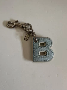 Coach Letter B Bag Charm Monogram Initial Blue Metallic Silver Keychain Fob Rare - Picture 1 of 6