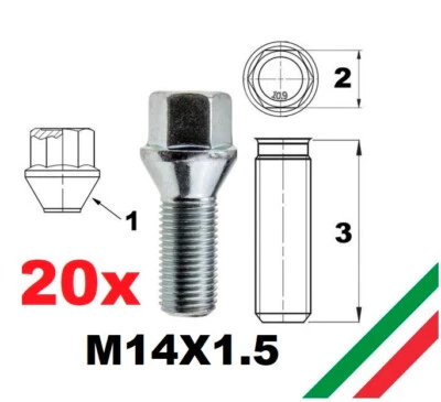 kit 20 bulloni per ruote conici M14x1,5 Alfa 159 brera spider stelvio ti sw - Immagine 1 di 4
