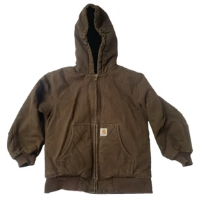 Carhartt Kids Boys Duck Canvas Jacket Medium 10-12 Insulated Hooded Quilted Zip - Picture 1 of 22