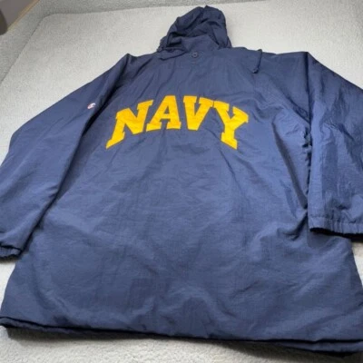 Chaqueta de guardiamarina vintage azul marino para hombre abrigo con capucha forrado campeón extra grande Foto 1 de 4