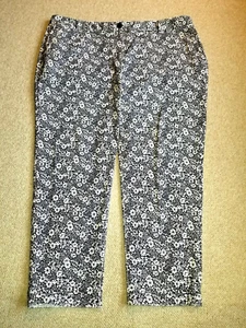 Womens Pants-TALBOTS-navy/white floral cotton stretch high waist straight-18W - Picture 1 of 4