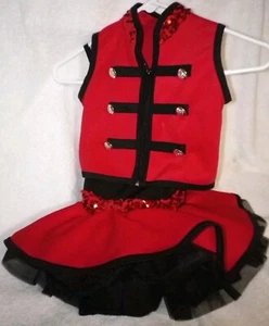 Weissman 2 piece dance costume child IC RED sequins leotard shorts Skirt lined - Picture 1 of 11