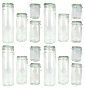 Lot of 16 Glass Storage Jars - Glass with Silicone Sealing Hinged Lids 4 Sizes - Picture 1 of 8