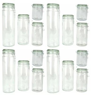 Lot of 16 Glass Storage Jars -  Glass with Silicone Sealing Hinged Lids 4 Sizes - Image 1 of 4
