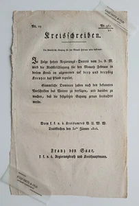 1816 Kreisschreiben Rindfleisch-Satzung Monath Februar Traiskirchen Franz Saar - Picture 1 of 2