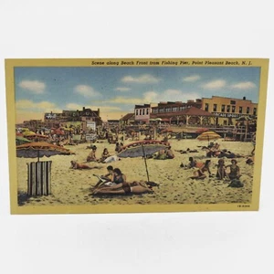 Escena a lo largo de la playa frente a Fishing Pier Point Pleasant Beach postal de Nueva Jersey - Imagen 1 de 2