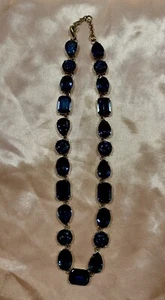 Rare J. Crew Faceted  Blue Crystal Statement Necklace Gold Tone - Picture 1 of 10