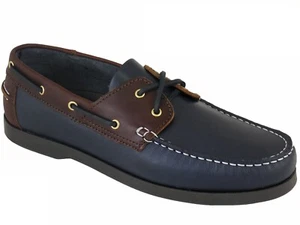 Damas UK5-EU38 Beppi Cuero Barco Cubierta Zapatos Sin Marcas Suela Azul Marino Marrón - Imagen 1 de 3