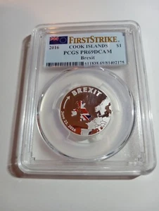 2016 Cook Islands $ 1 PCGS PR69DCAM Brexit Silbermünze Erstschlag mit C.O.A. - Bild 1 von 5