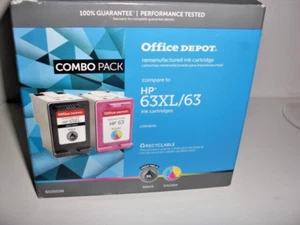 Office Depot Hp 63xl/63  Black/Tri-Color Ink Cartridge 2-Pack - NEW!  MAKE OFFER - Picture 1 of 4