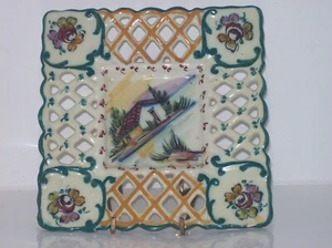 PORTUGESE SQUARE RETICULATED PLATE SIGNED E.P.L. ALCOBAGA MI PORTUGAL #449 - Picture 1 of 5