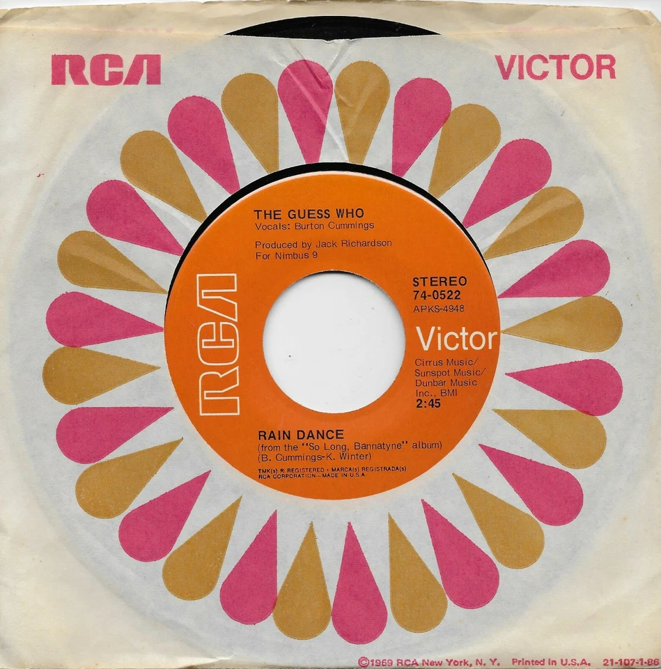 THE GUESS WHO  Rain Dance / One Divided  original 45 from 1971 - Image 1 of 1