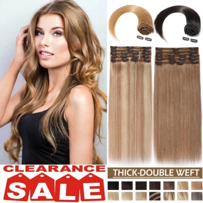 Extensiones de cabello humano Remi real cabeza completa gruesa clip de doble trama Indian Remy Foto 1 de 4