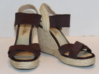 Sam & Libby Slchammy Brown Women's Open-Toe Espardrille Wedge 4" Heel Size 8M   - Image 1 of 4
