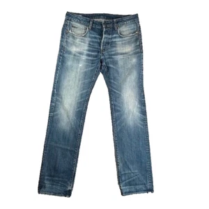 G-Star Raw Jeans Mens 32x34 Blue 3301 Straight Leg Button Fly Faded Denim Biker - Picture 1 of 17