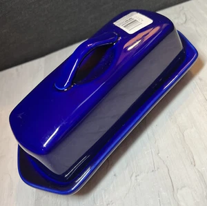 New! Chantal Glossy 🔵 Blue 2-Piece Ceramic Butter Dish 8 1/2" x 3 3/4" - Picture 1 of 7