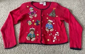 Cascanueces Navidad Oso de Peluche Regalos Rojo Feo Suéter Cárdigan Mujeres Grande - Imagen 1 de 10
