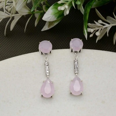 Pendientes de piedras preciosas de cuarzo rosa Cherish pendientes de plata de ley 925 para regalarle Foto 1 de 4