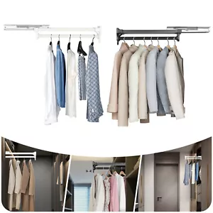 Pull Out Closet Rod Long Clothes Hanger Retractable Wardrobe Rail 220 lbs - Picture 1 of 24