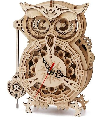 ROKR DIY Mechanical Wooden 3D Puzzle Owl Clock Building Toys Decor Xmas Gifts - Image 1 of 4
