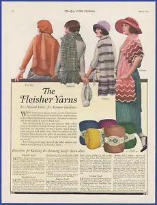 Vintage 1924 FLEISHER FILATI uncinetto maglia filato colorato sciarpe anni 20 stampa pubblicità - Foto 1 di 1