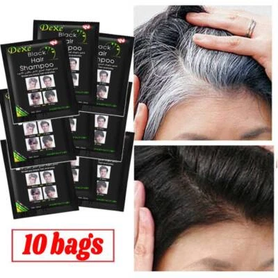 10 PIEZAS Champú para Cabello Negro Dexe Tinte Instantáneo para Hombres Mujeres Color Negro Foto 1 de 4