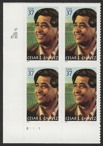 #3781 Cesar Chavez, Plate Block [B1111 LL] Mint **ANY 5=FREE SHIPPING** - Picture 1 of 1