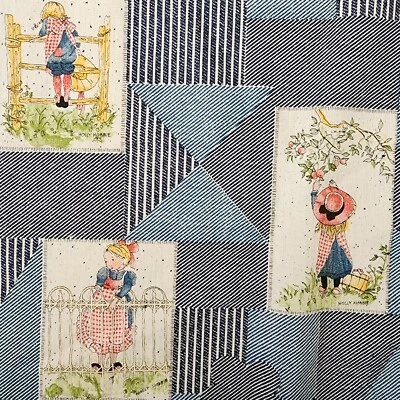 HTF! 2 Yards American Greetings Holly Hobbie Fabric Denim Blue Patchwork - Image 1 of 4