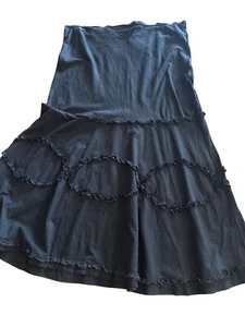 Old Navy Womens Black Tiered Ruffle Midi Skirt Size 12 100% Cotton Lightweight - Picture 1 of 5