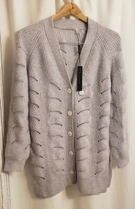 $495 🆕 ELIE TAHARI Luxury 100% Cashmere Button-Front Amber Grey Cardigan sz XS - Picture 1 of 6