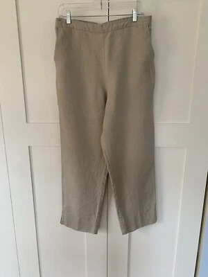 Pantalones para mujer Peck & Peck de lino caqui talla L abertura lateral recortados al tobillo Foto 1 de 4