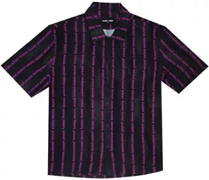 Homme + Femme Men's Striped Logo Button Down Shirt in Black/Purple - Picture 1 of 3