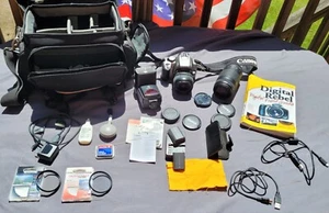 Huge Canon EOS Rebel XT Digital Camera Lot 2 Batteries Case Charger Lenses 512mb - Picture 1 of 23