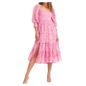 Love Shack Fancy Miri Dress in Coral Blaze Pink Small Womens MIdi Floral - Picture 1 of 8