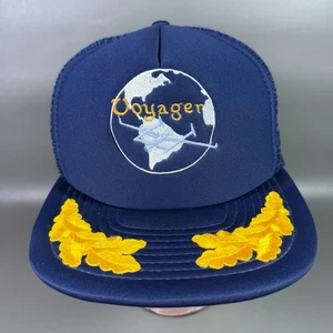 VTG Hat Voyager Around the World Blue Mesh Snapback Trucker Cap Scrambled Egg - Picture 1 of 15