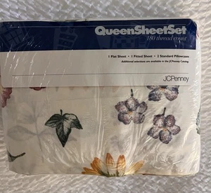 Vtg Pressed Flower Queen Sheet Set 180 Thread Count 50% Cotton 50% Polyester USA - Picture 1 of 12