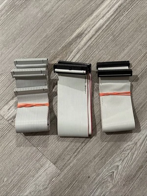 Lot of 3 IDE Cables 40 Pin Female 20x2 Flat Ribbon IDC, 2ft w 3 Connectors - Image 1 of 4