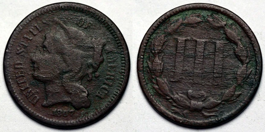 1867  Three Cent Nickel - Corroded, Dug? - Image 1 of 1