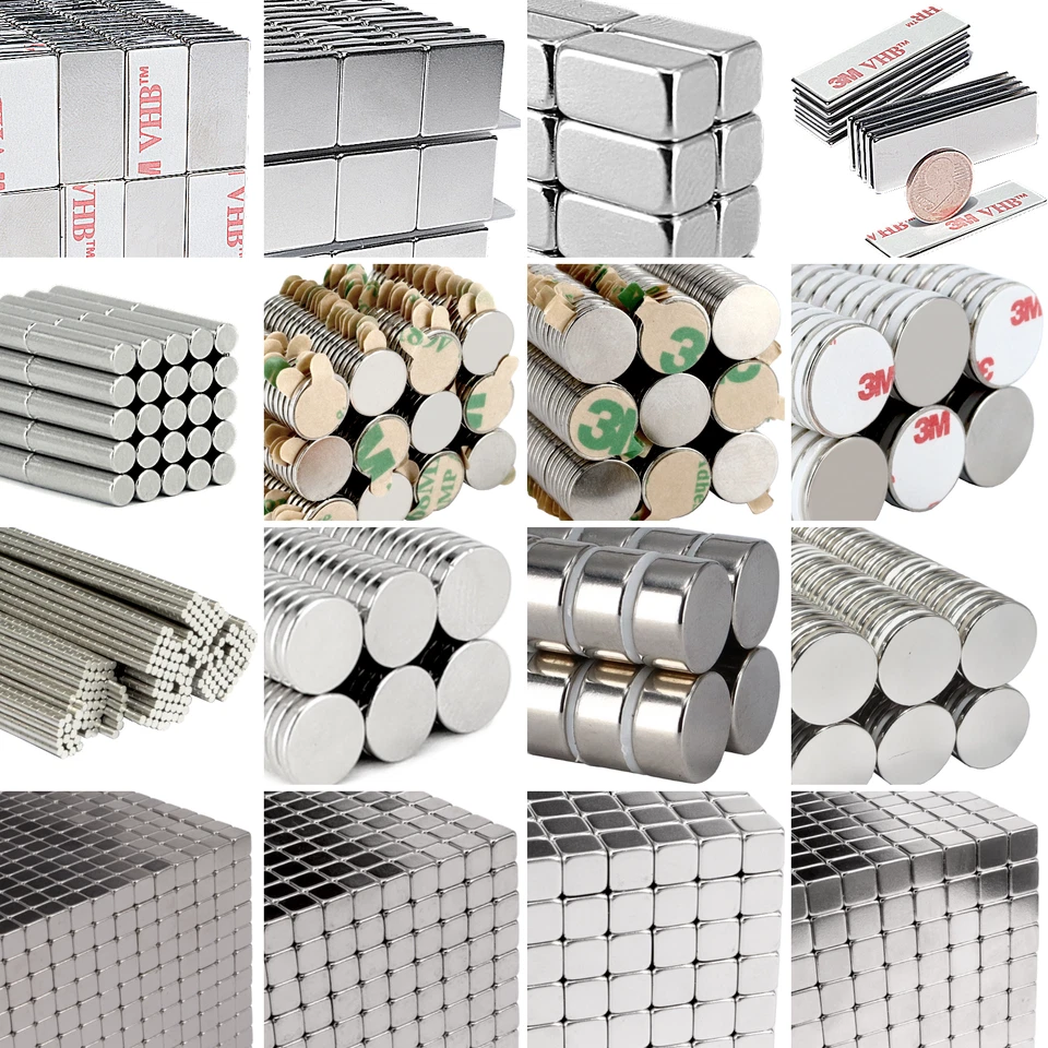 Neodym Magnete N52 N45 Quader Scheiben Würfel Zylinder Selbstklebend Stark Set - Bild 1 von 1