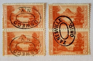 US Stamps Scott 748 9c 1934 National Parks Stamp Pairs – Oswego NY & Zanesville - Picture 1 of 4