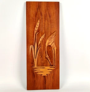 Mid Century Wandbild Reiher Kranich Relief 50er 60er Holz Teak Vintage 43cm - Bild 1 von 12
