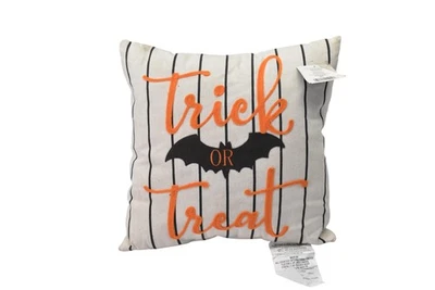 Old East Main Co Halloween Throw Pillow 14x14 Trick or Treat Bat Striped Decor - Image 1 of 4